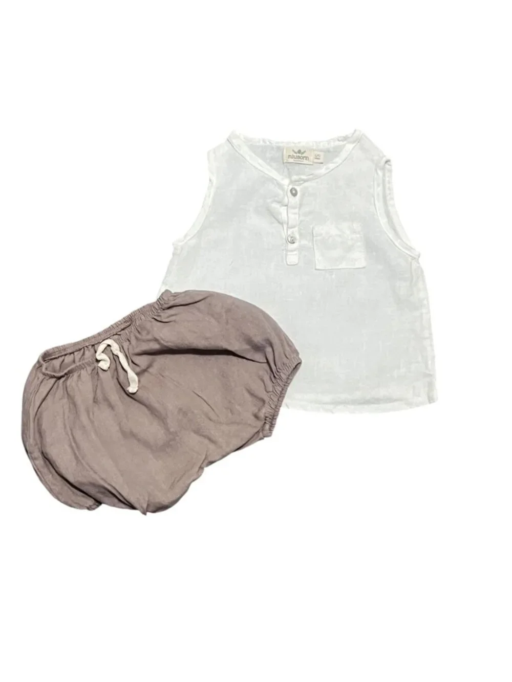 Niuborn Barcelona 100% Linen Outfit Set 6/9 Months Shorts Bloomers